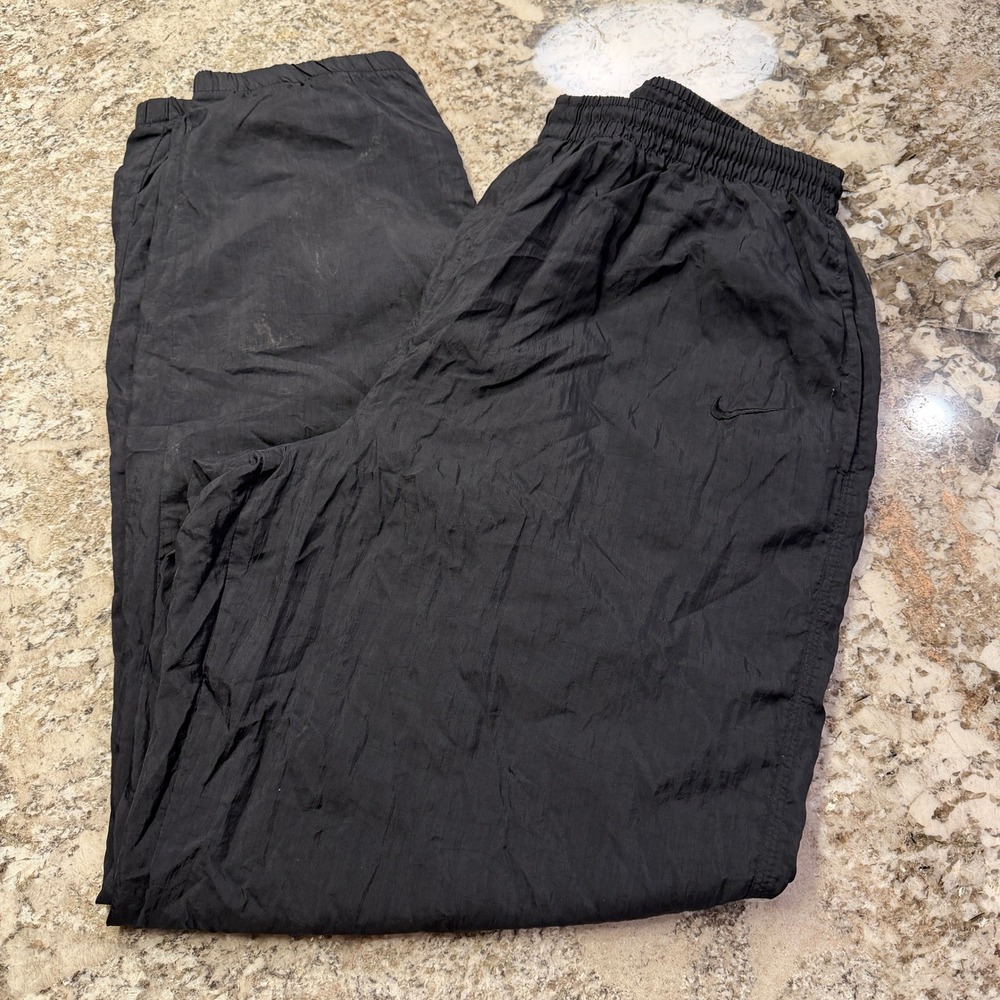 Vintage 1990s Nike Black Nylon Windbreaker Track Pants Swoosh XL